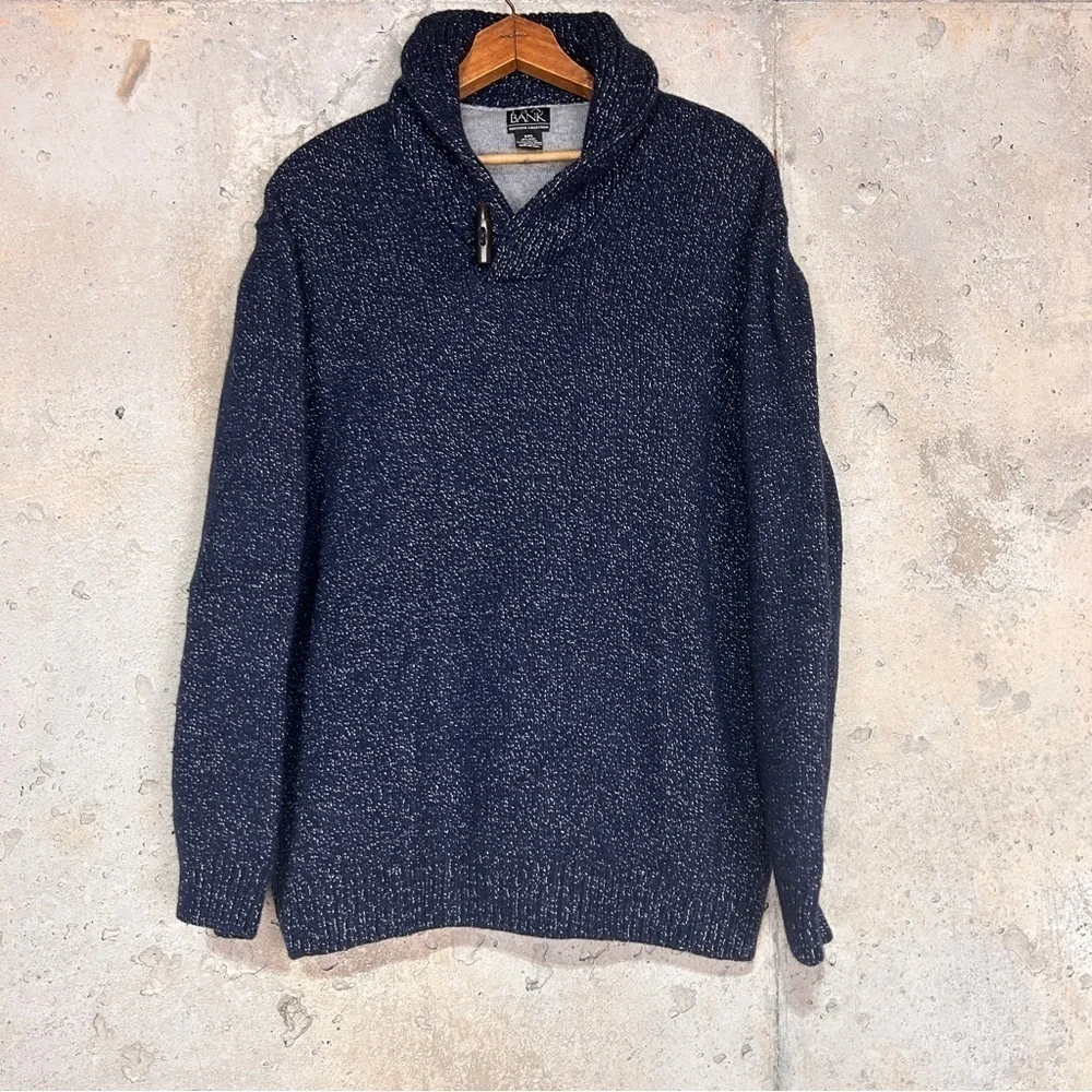 JoS A Bank exclusive collection wool navy blue knit collared sweater 2XL